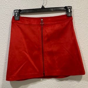 Zara Zip Down Red Suede Mini Skirt Size S